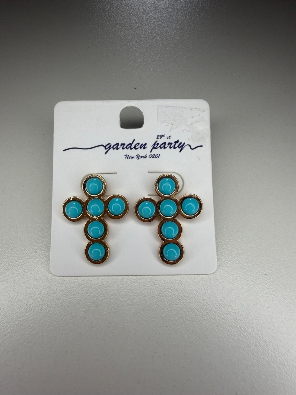 Garden Party Turquoise Cross Drop Earrings - Gold Accent